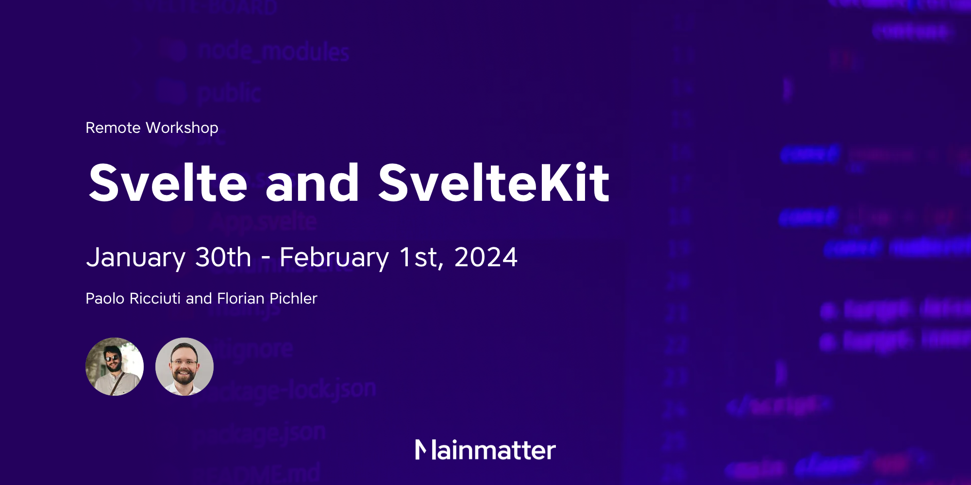 Remote workshop: Svelte and SvelteKit - Jan. 30th – Feb. 1st, 2024