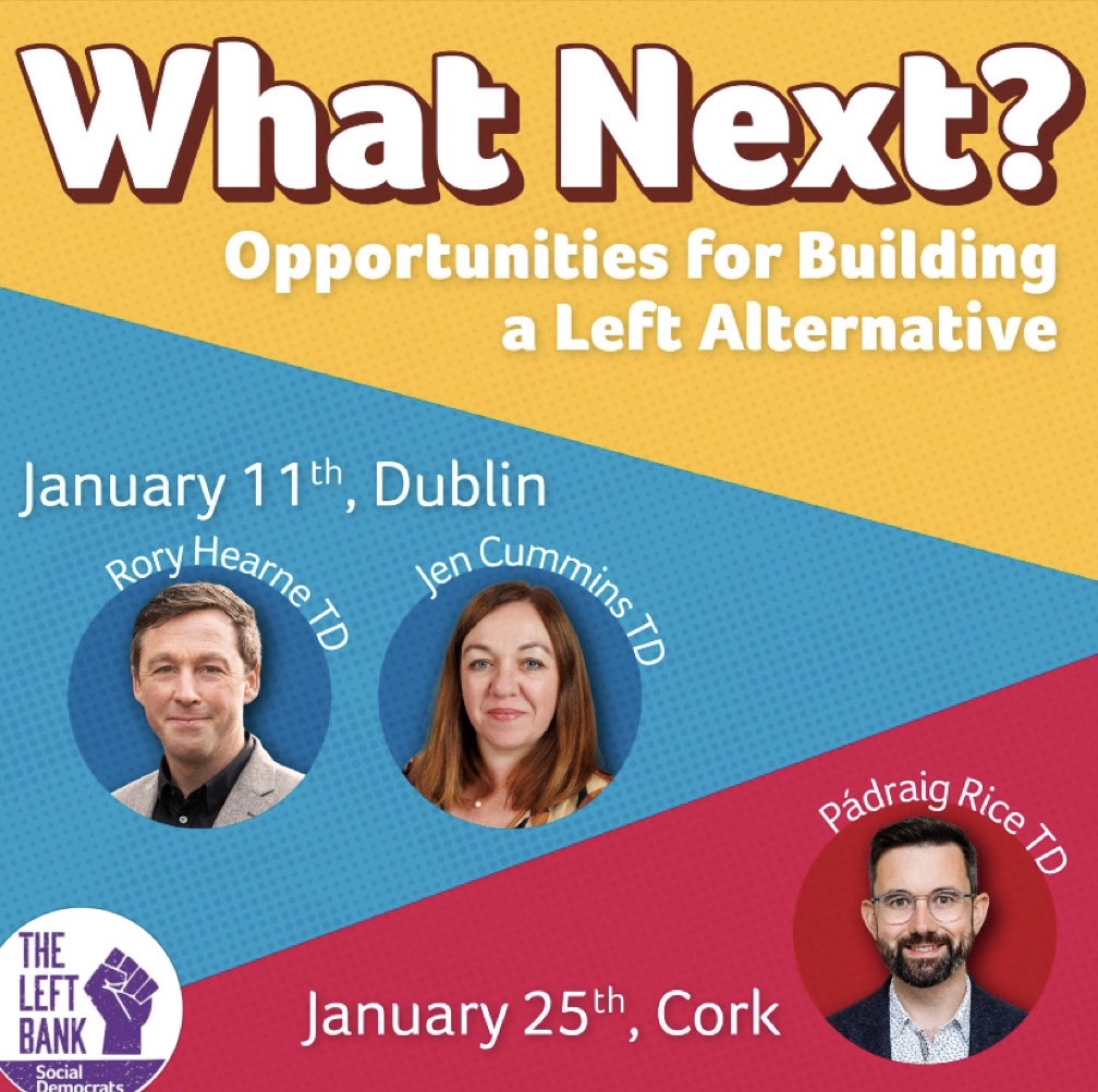 A promotional poster for the #LeftBank seminars taking place in Dublin on the 11th of January and Cork on the 25th