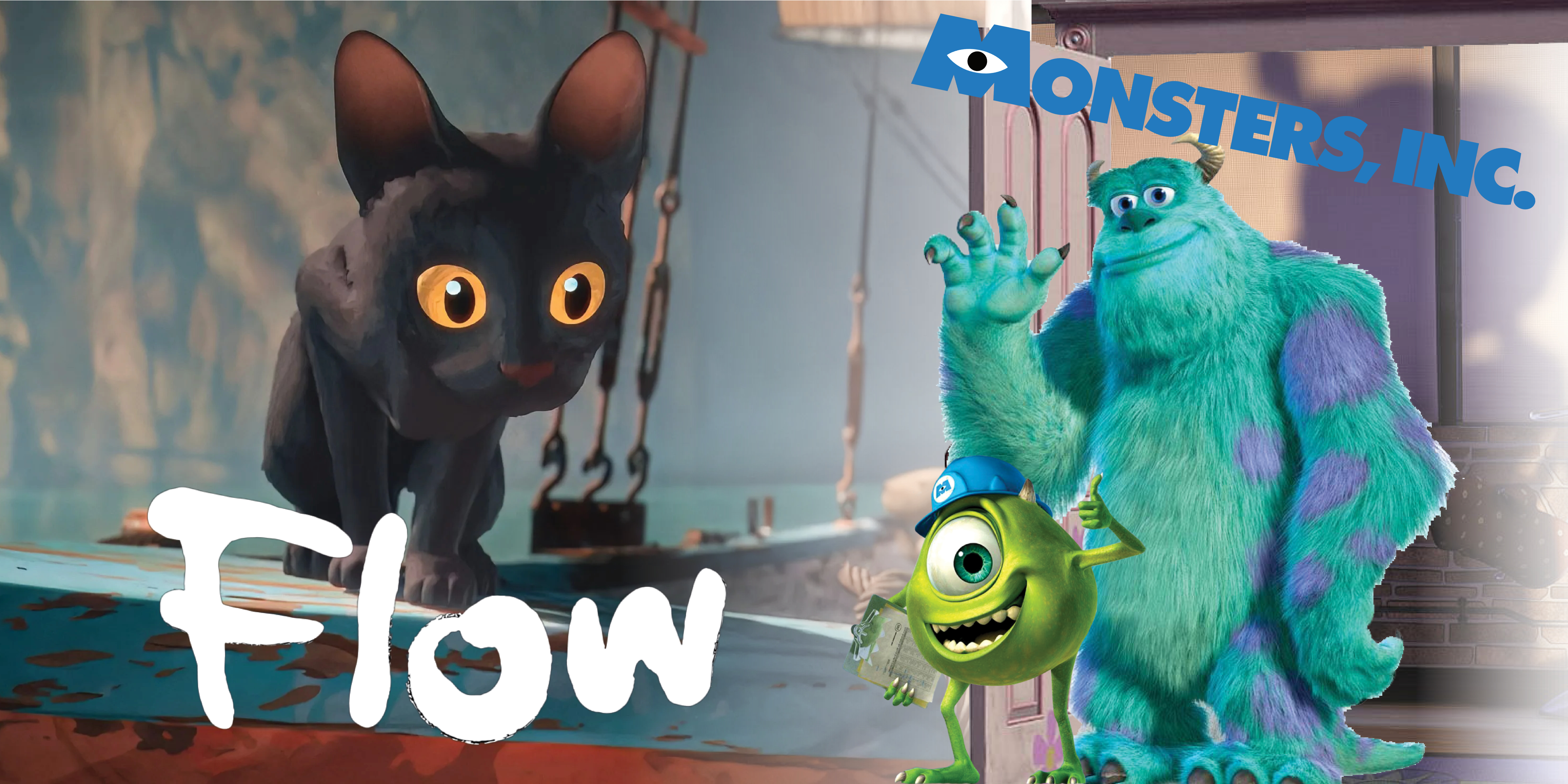 collage of monsters inc and flow characters